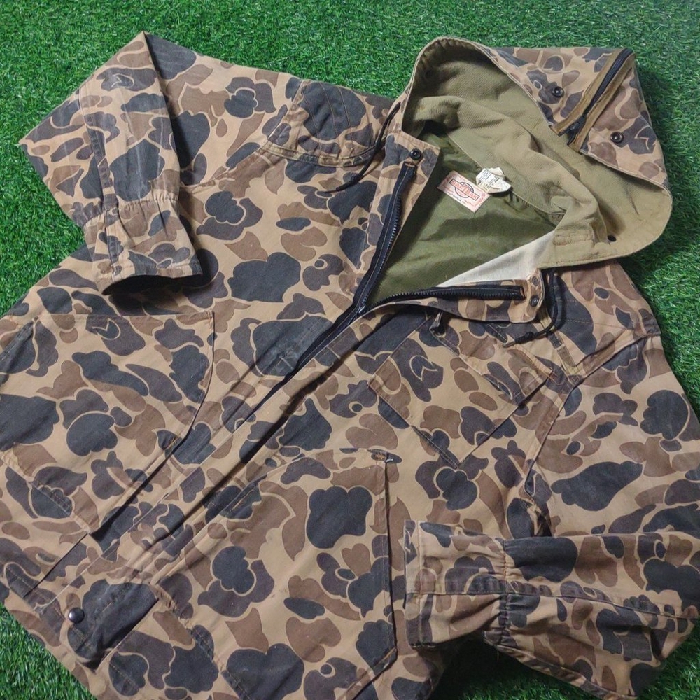 Vintage 1970'S SAFTBAK Camouflage Pattern Hunting Jacket, Men's Size L cotton Khaki type Vintage Second Hand